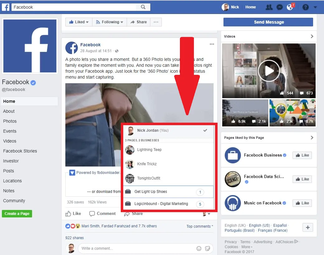 Facebook How to Use as Page
