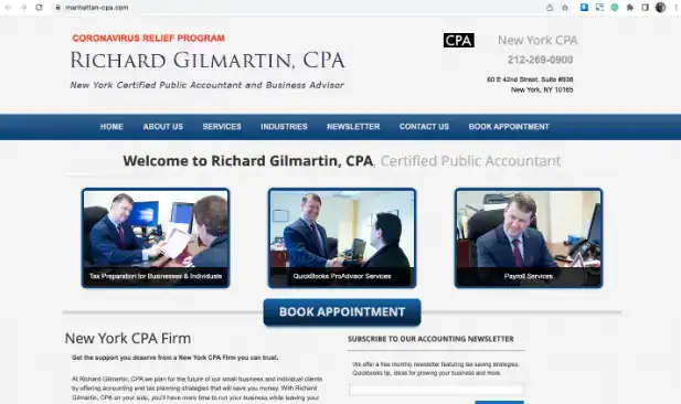 screenshot of the homepage of an accountant's website