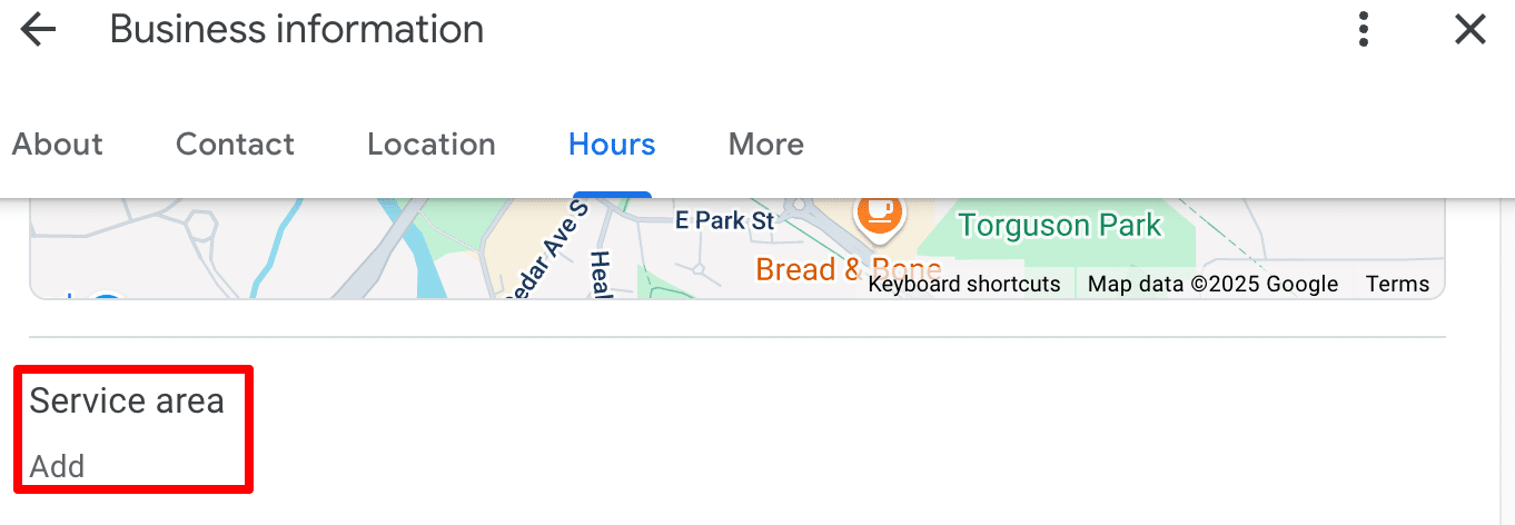 Missing Service Area in GBP