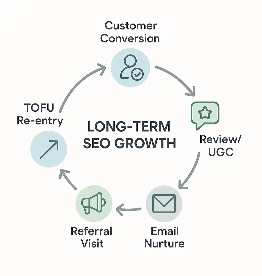 Lifecycle loop graphic illustrating repeat business