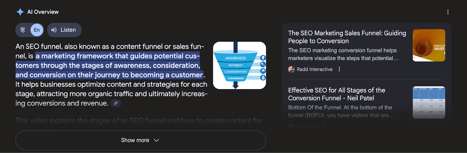 Annotated screenshot of an AI Overview block