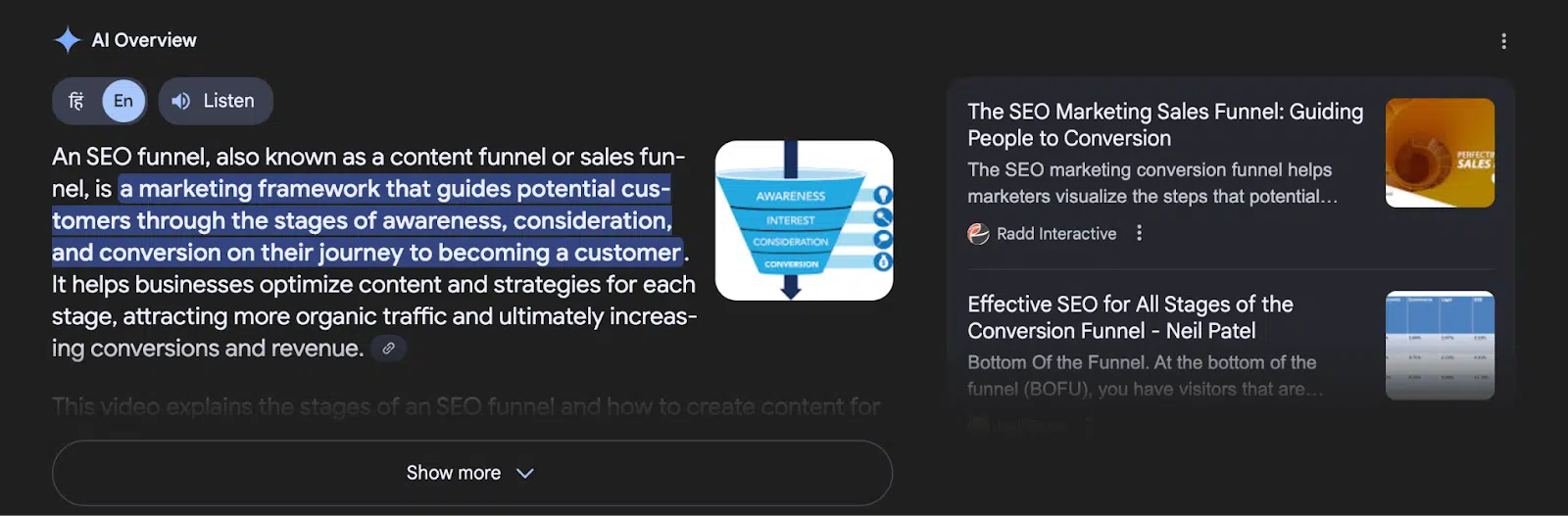 Annotated screenshot of an AI Overview block