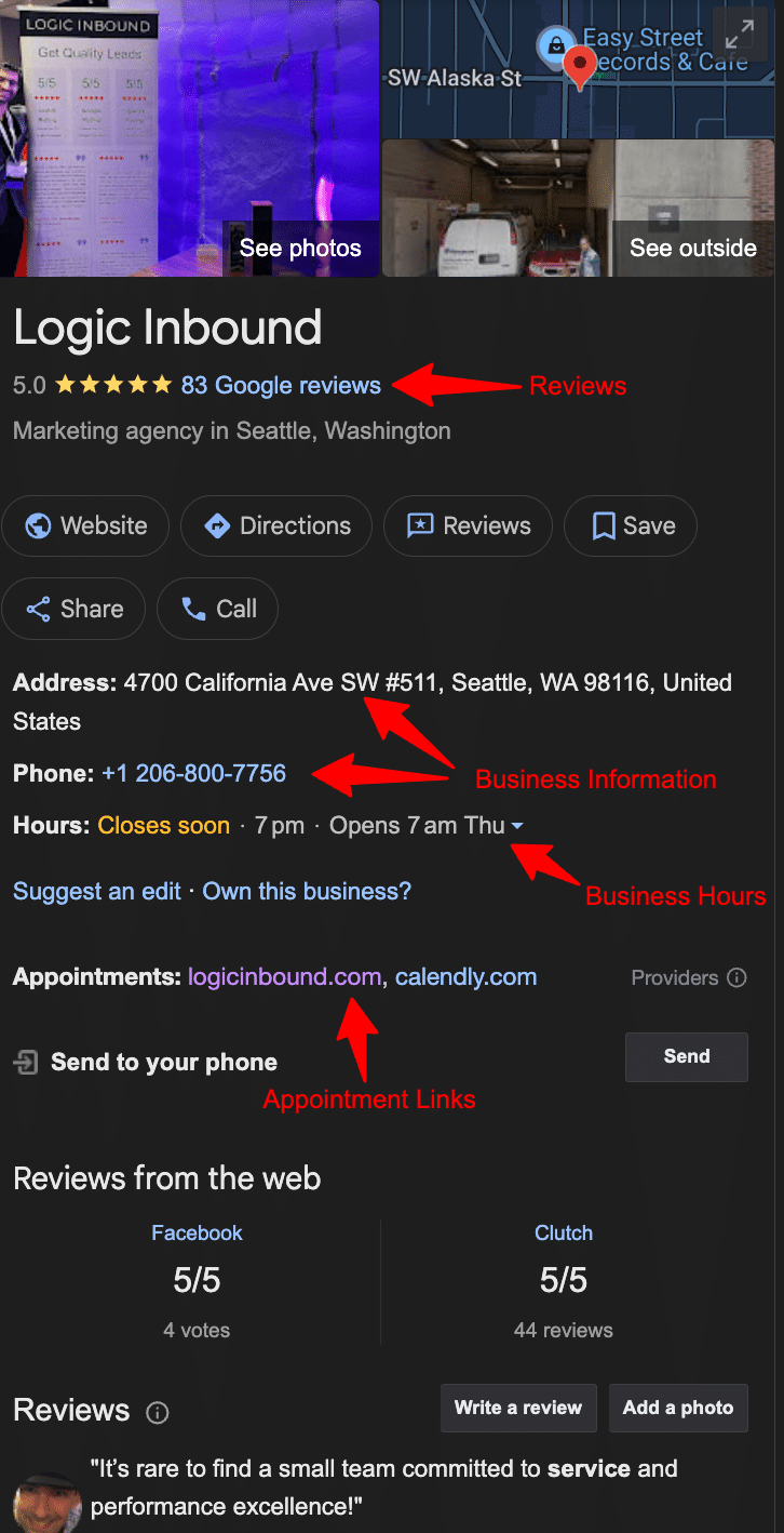 Screenshot of an optimized Google Business Profile